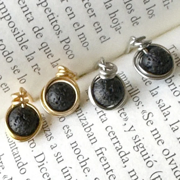 Black lava rock dainty stud earrings/silver/gold lava rock dainty studs - Picture 10 of 12